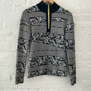 Title Nine Womens Sweater Black White Print Washable Wool Top 1/4 Zip Outdoor XS